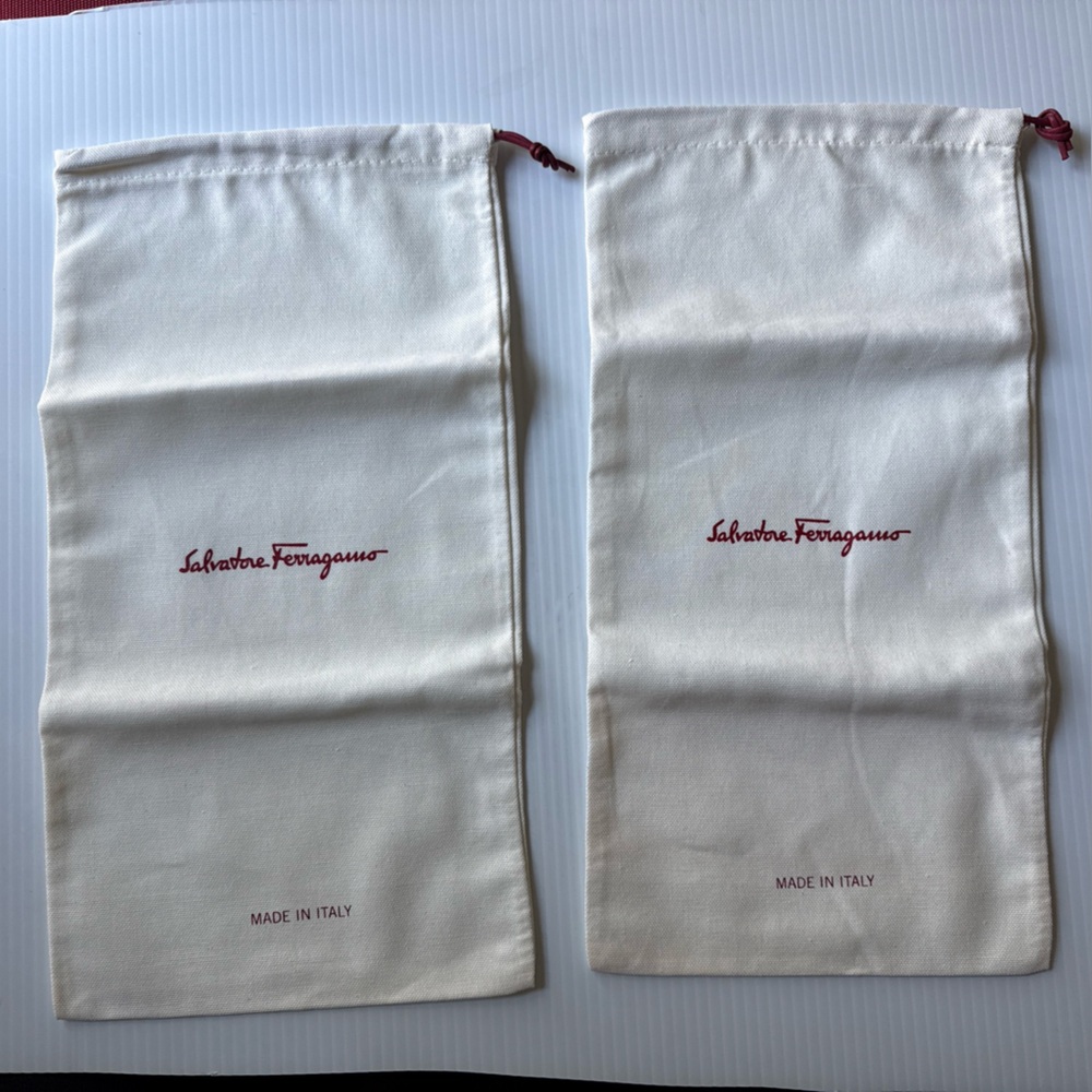 2 Salvatore Ferragamo Dust Bag Ivory Travel Storage Drawstring Pouch 8x16 Italy